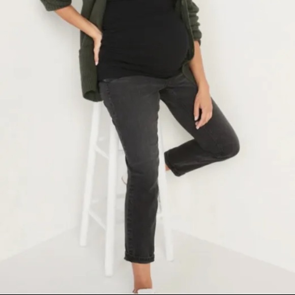 Old Navy Maternity Full-Panel Black-Wash Boyfriend Jeans Size 12 PETITE - Picture 8 of 8